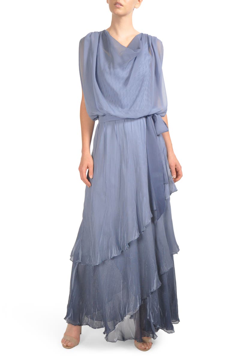 Komarov Ombré Tiered Skirt Blouson Gown, Alternate, color, 