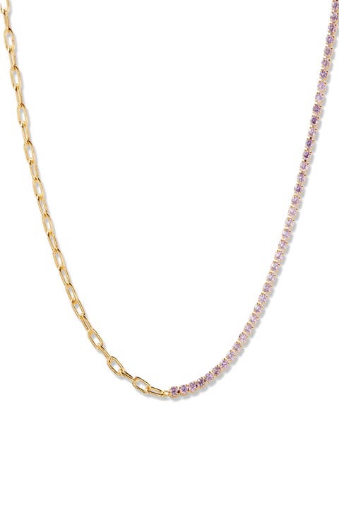Isabella Mini Birthstone Tennis & Paper Clip Chain Necklace