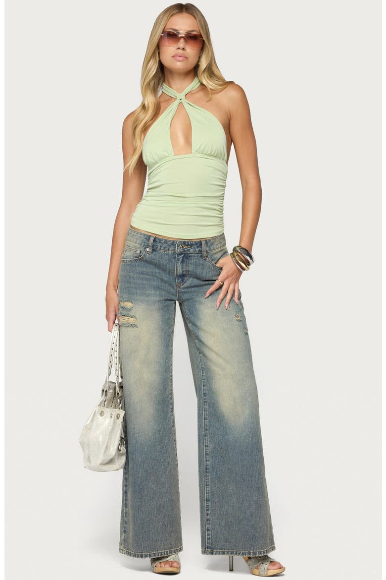 Surrey Knotted Cutout Halter Top, Alternate, color, SAGE