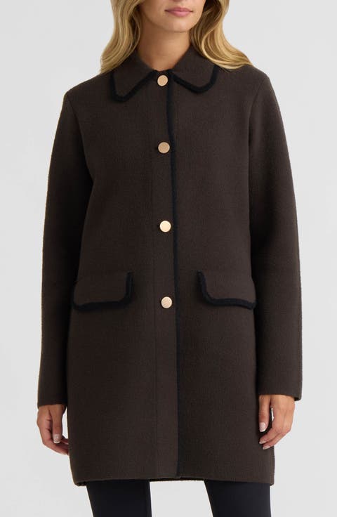 Eyelash Knit Coatigan with Contrast Trim