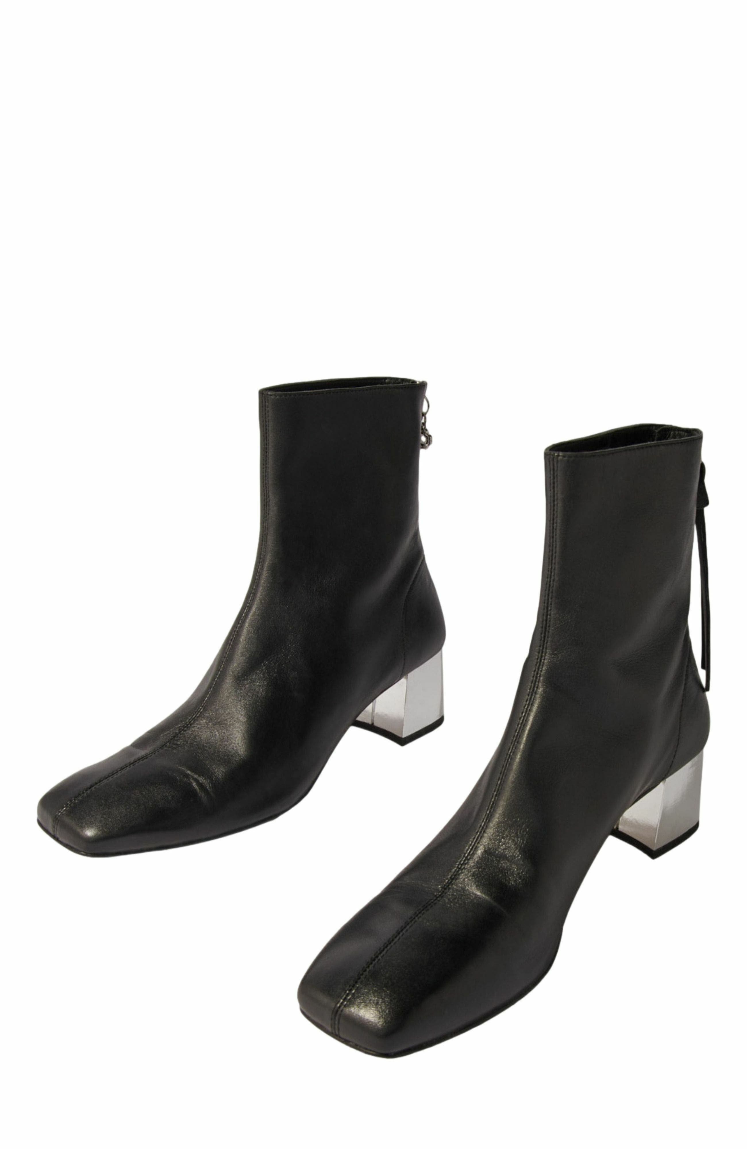 Square-toed leather boots, Alternate, color, Black