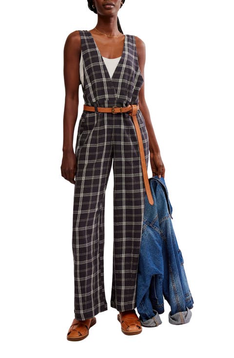 Mara Windowpane Plaid Cotton Overalls