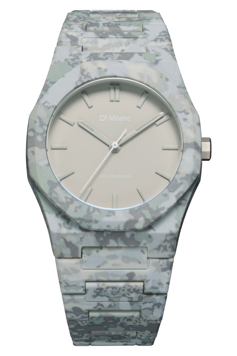 Camo Polycarbon Bracelet Watch, 40.5mm, Main, color, GREY CAMO