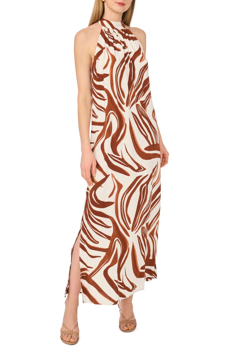Halter Tie Back Maxi Dress, Main, color, CHOCOLATE