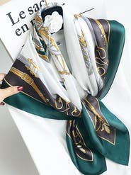 SILKSILKY Pure Mulberry Silk Printed Square Shawl Scarf