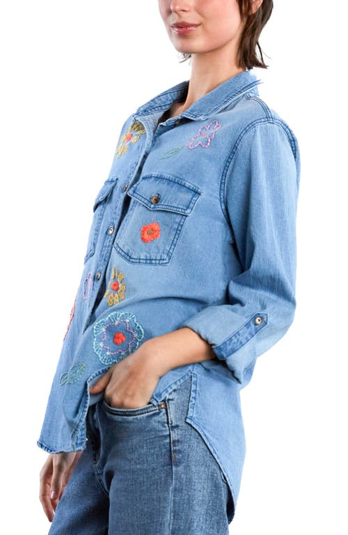 Billy T Happy Meadow Embroidered Denim Graphic Button-up Shirt