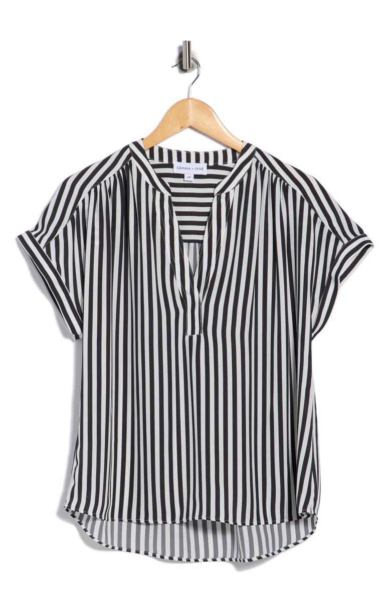 Gemma + Jane V-Neck Popover Top, Alternate, color, Black/ White