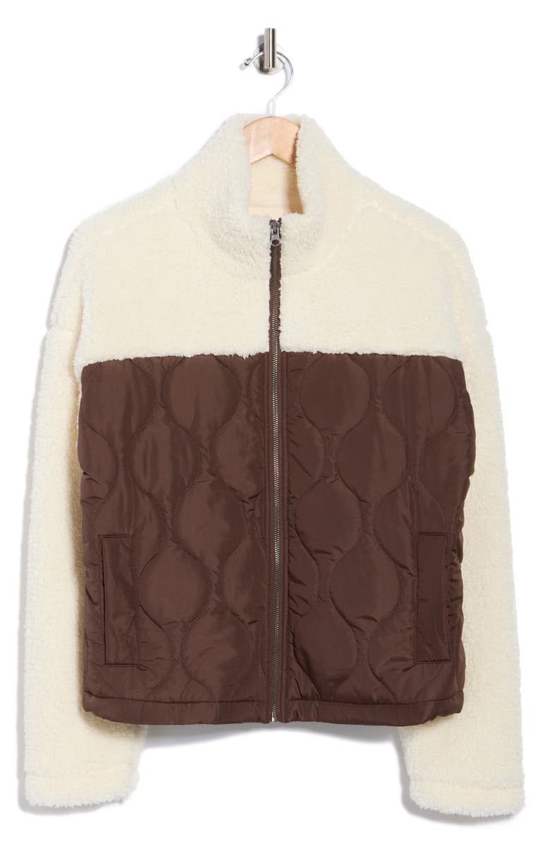 Thread & Supply Mixed Media Fleece & Quilted Panel Zip Jacket, Alternate, color, Chocolate Milk
