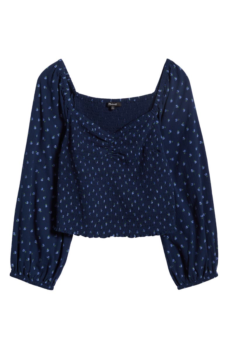Madewell Lucie Floral Smocked Top, Alternate, color, Classic Indigo