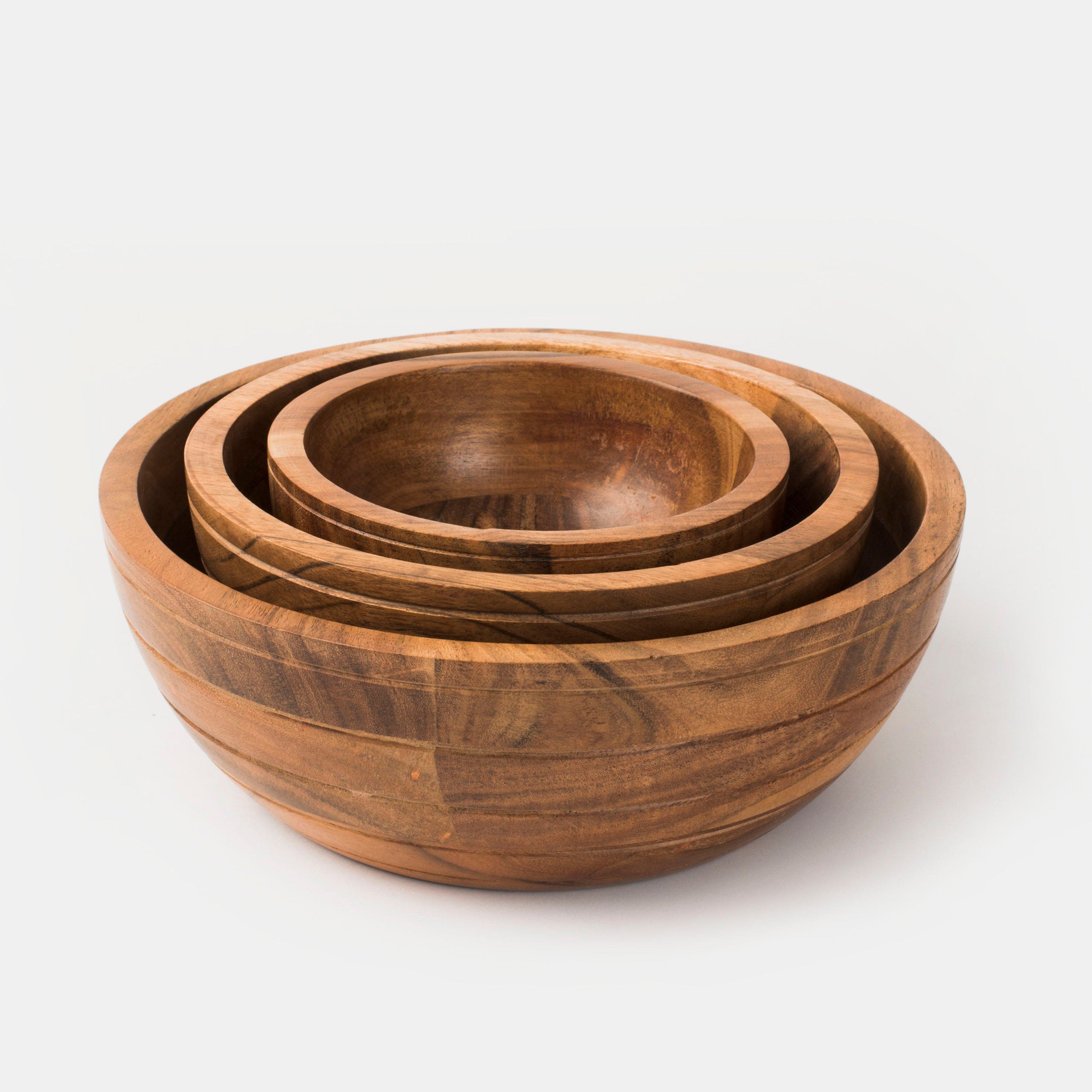 Mela Artisans Grava Acacia Wood Bowls - Brown - Large, Large