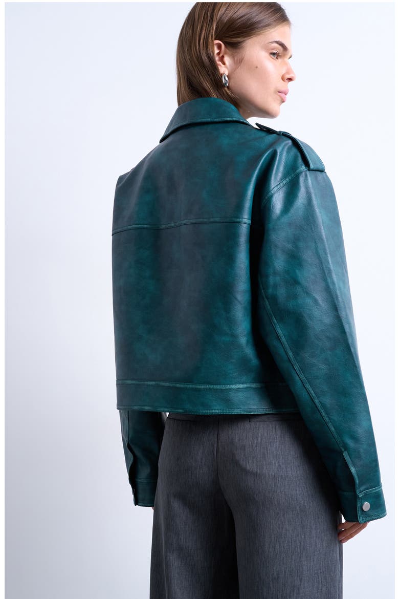 Washed Faux Leather Zip Jacket, Alternate, color, TURQUOISE