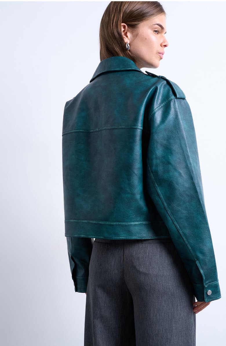 Topshop Washed Faux Leather Zip Jacket, Alternate, color, Turquoise