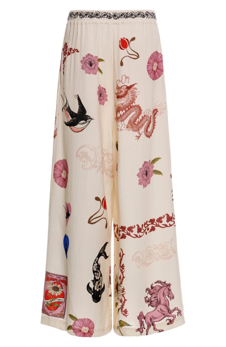 Agua Bendita Winter Matches Wide Leg Cover-Up Pants, Alternate, color, White Multi