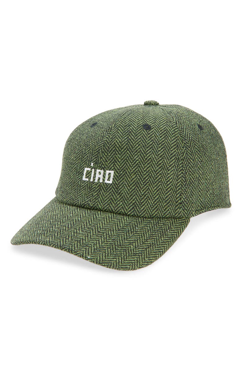 Clare V. Wool Herringbone Adjustable Baseball Cap, Main, color, Green & Black W Petit Ciao
