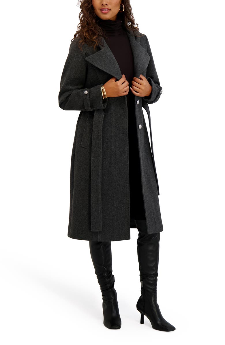 Kensie Belted Plush Trench Coat, Alternate, color, Charcoal