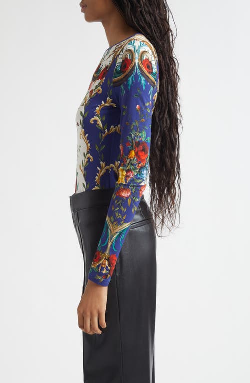 Alice And Olivia Alice + Olivia Delaina Floral Long Sleeve Mesh Top In Multi