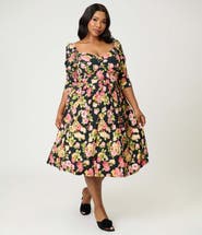 Unique Vintage Plus Size Woven Sweetheart Neckline Lamar Swing Dress