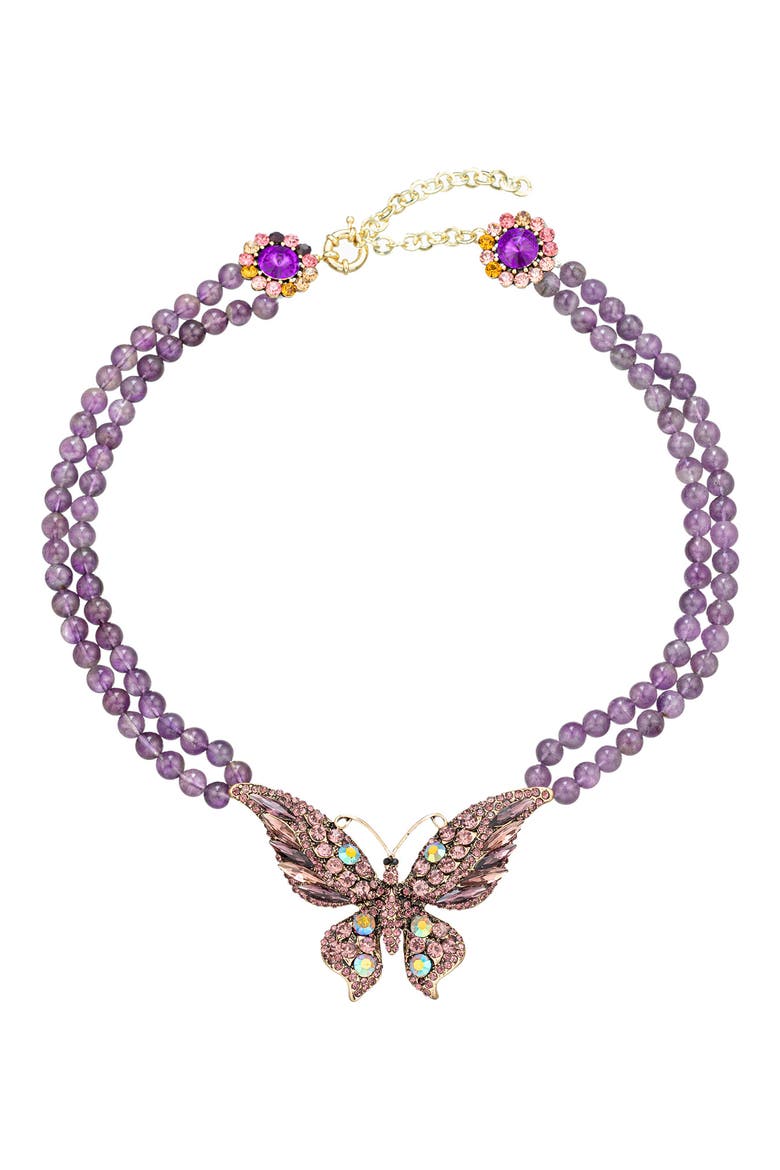 Leah Butterfly Agate Beaded Statement Necklace, Main, color, PURPLE