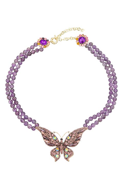 Leah Butterfly Agate Beaded Statement Necklace