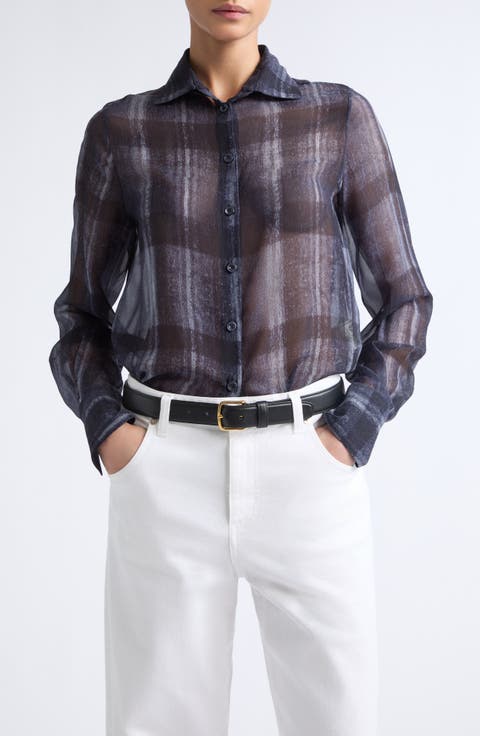 Plaid Silk Button-Up Shirt