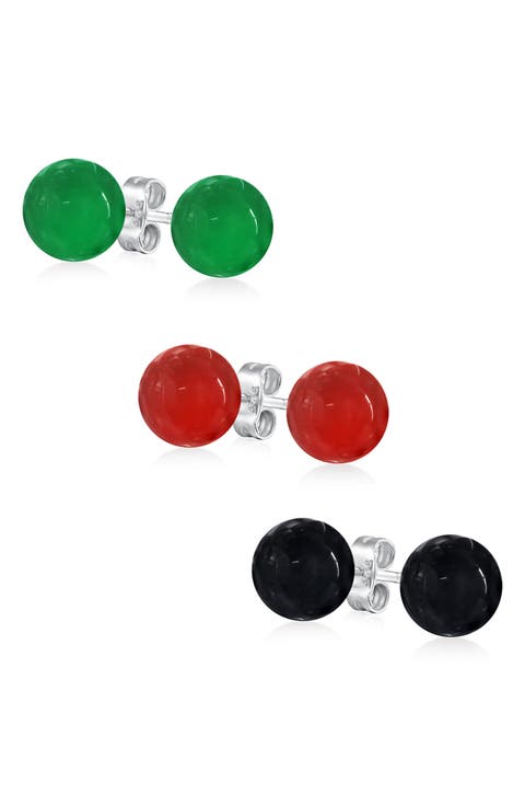 Set of 3 Semiprecious 10mm Stud Earrings