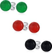 BLING JEWELRY Set of 3 Semiprecious 10mm Stud Earrings