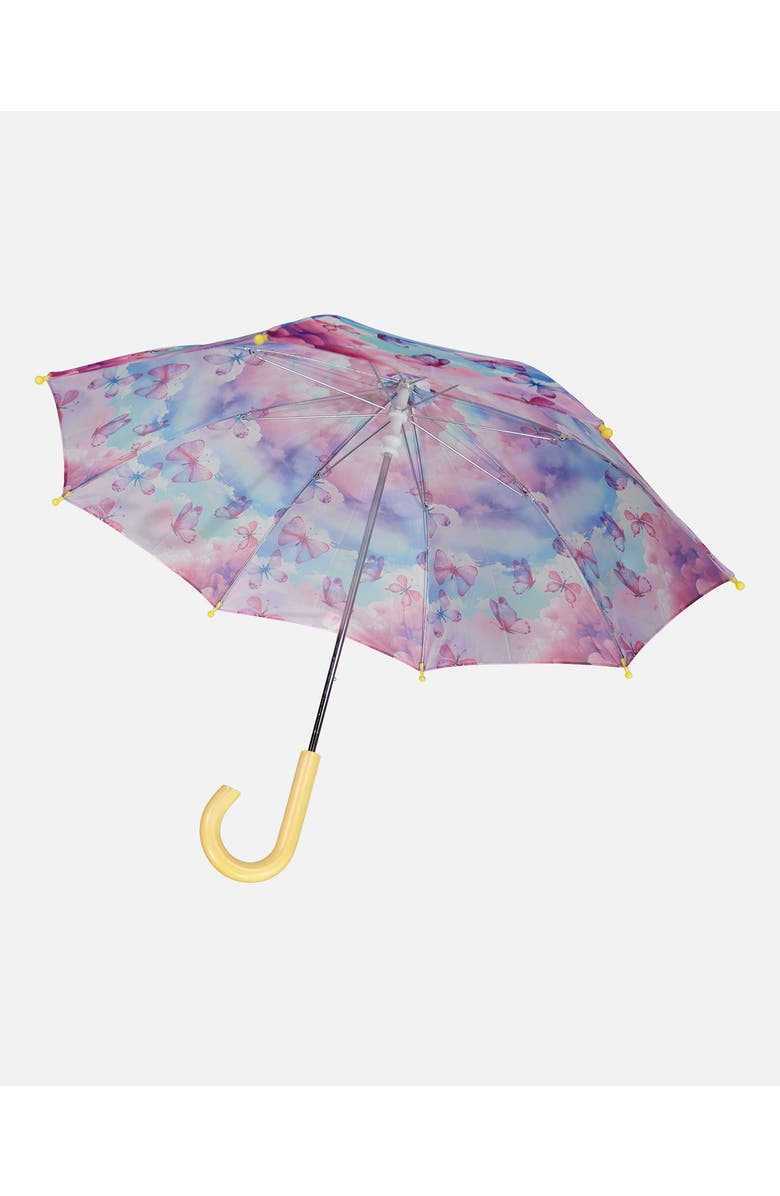 Deux par Deux Girl's Printed Umbrella Butterflies On Multicolored Background, Alternate, color, 