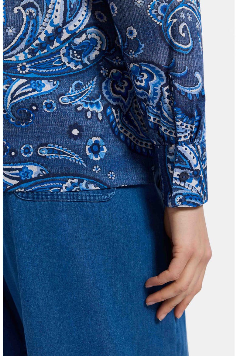 Sadie Paisley Ruffle Cotton Poplin Button-Up Shirt, Alternate, color, BLUE/ MULTI
