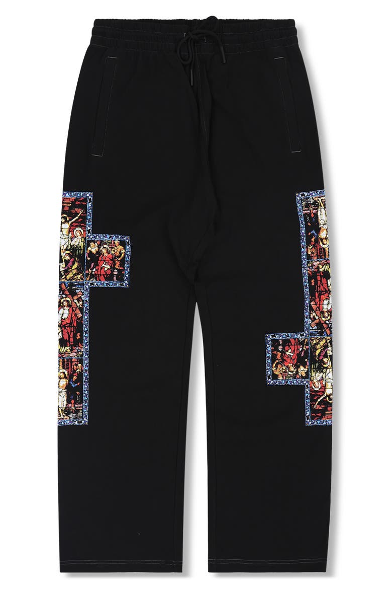 Blasphemy Print Straight Leg Drawstring Sweatpants, Alternate, color, BLACK