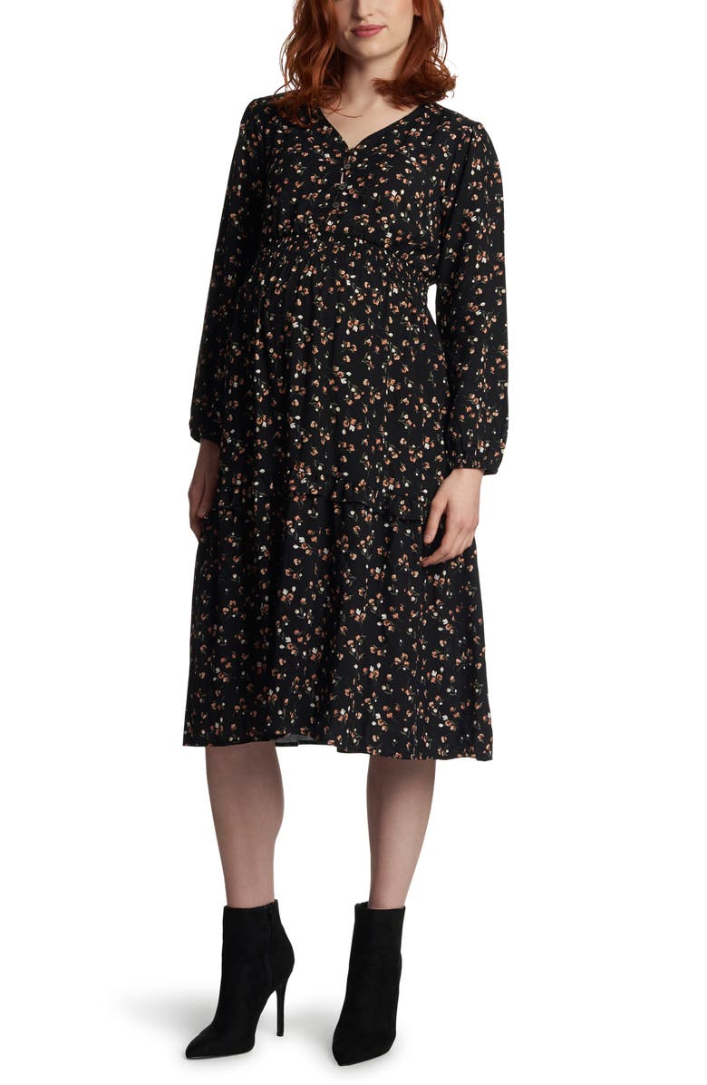 Everly Grey Jenny Floral Long Sleeve Maternity/Nursing Dress, Main, color, 