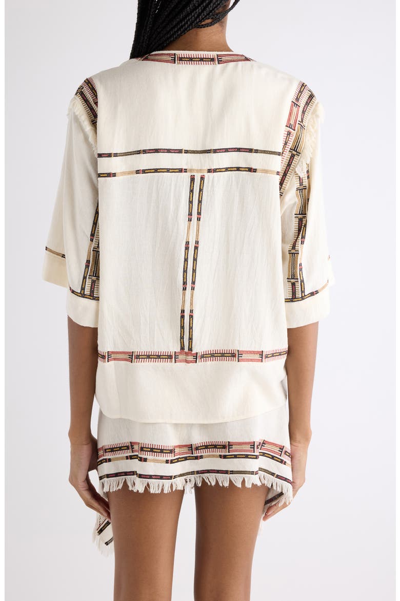 Fiosa Embroidered Silk Top, Alternate, color, ECRU