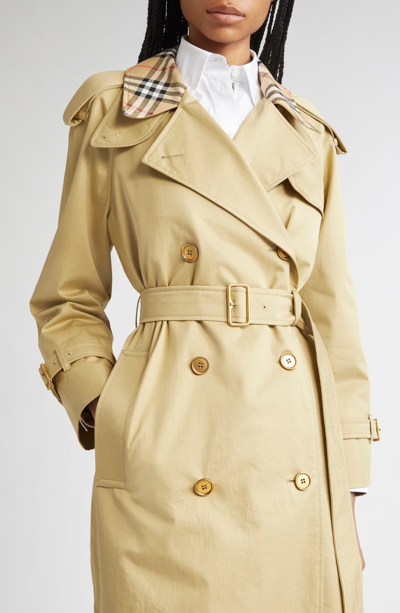 Burberry Castleford Check Collar Water Resistant Gabardine Trench Coat, Alternate, color, Hamper