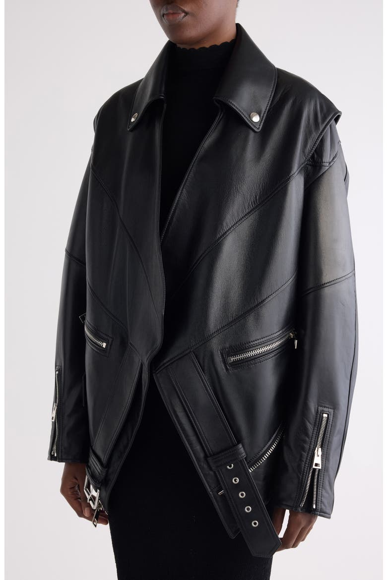 Upside Down Leather Jacket, Alternate, color, BLACK