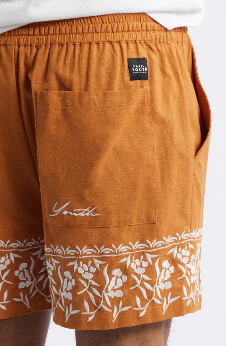 Native Youth Kingsley Regular Fit Embroidered Cotton & Linen Shorts, Alternate, color, 