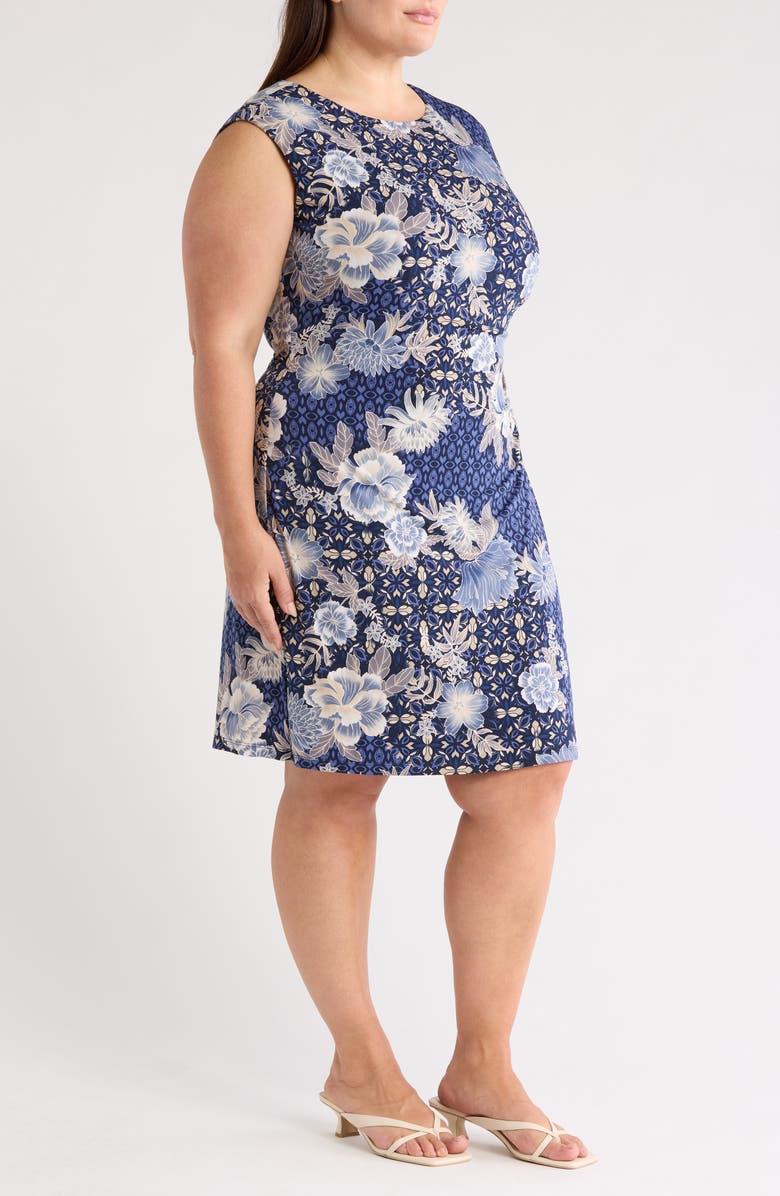 Connected Apparel Floral Sleeveless Side Panel Dress, Alternate, color, Slate