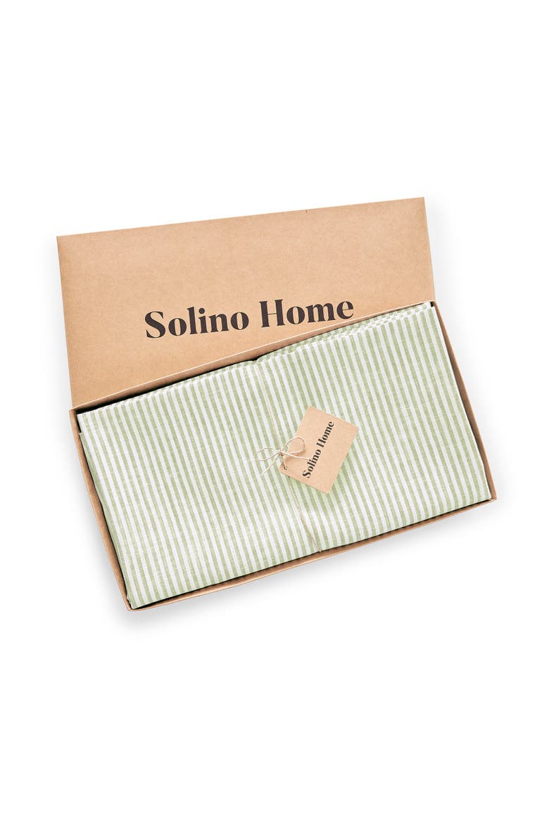 Linen Round Tablecloth - Narrow Stripe, Alternate, color, Sage and White