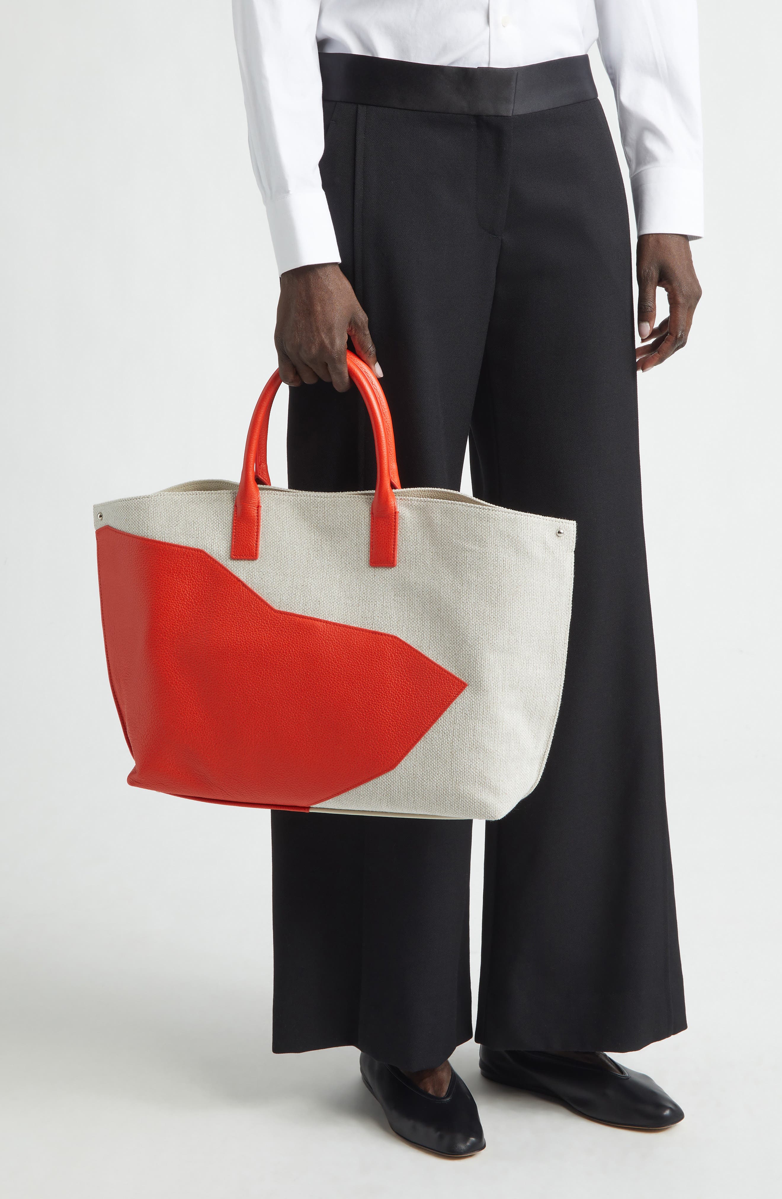 Akris Medium AI Canvas & Leather Convertible Shoulder Tote, Alternate, color, Orange/Ivory