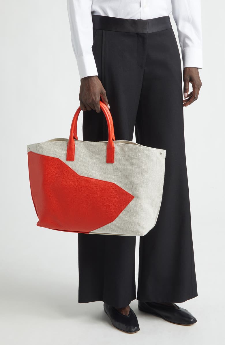 Akris Medium AI Canvas & Leather Convertible Shoulder Tote, Alternate, color, Orange/Ivory