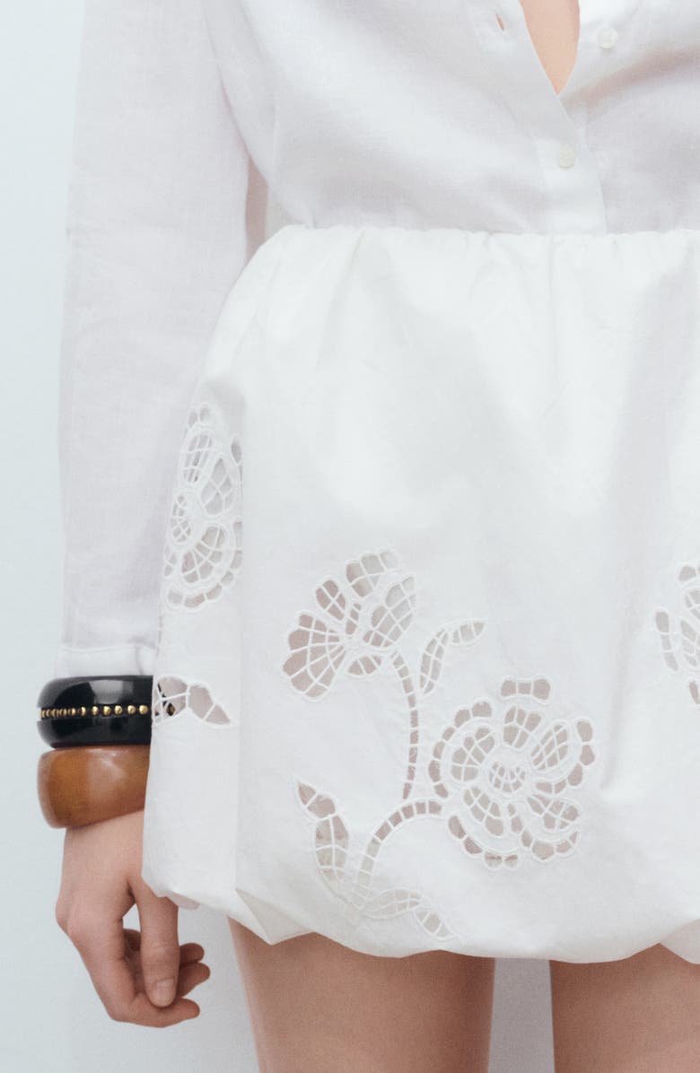 MANGO Embroidered Bubble Hem Skirt, Alternate, color, White