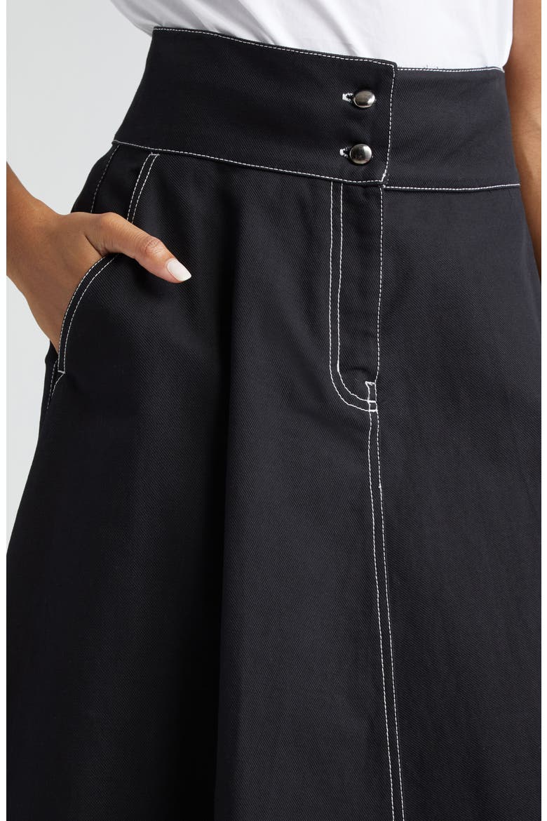 Cotton & Linen Canvas Midi Skirt, Alternate, color, BLACK
