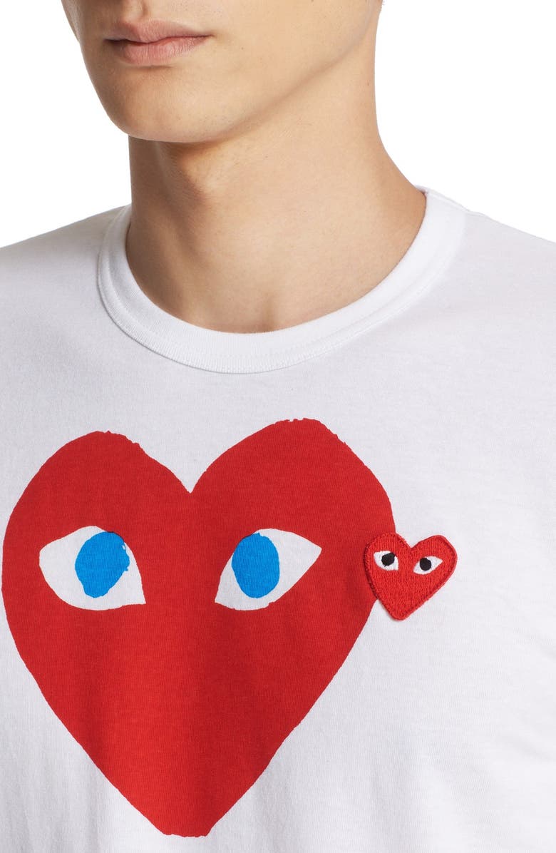 Comme des Garçons PLAY Heart Face Graphic Tee, Alternate, color, White