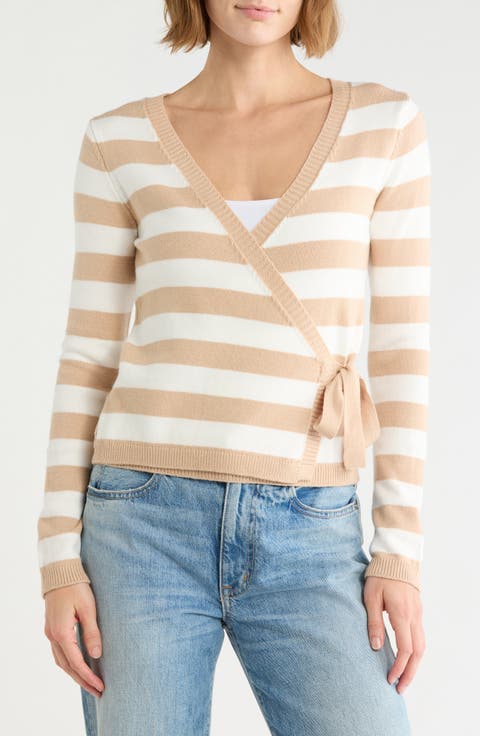 Stripe Side Tie Surplice Sweater