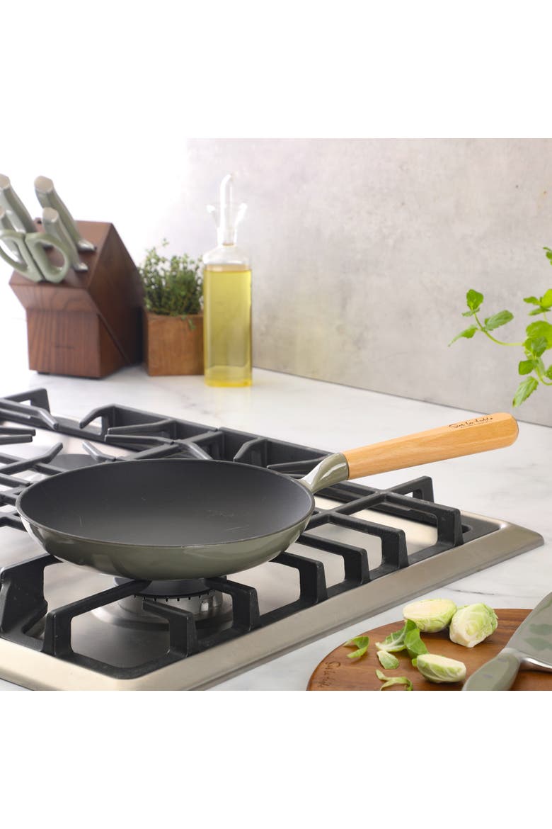 Pre-Seasoned Cast Iron Skillet with Wood Handle, Natural Nonstick Lightweight Frying Pan, Alternate, color, Green