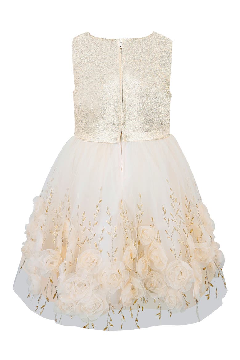 Kids' Foil Print Sleeveless Soutache Party Dress, Alternate, color, CHAMPAGNE