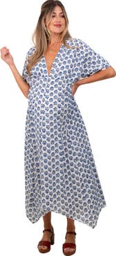 PinkBlush Floral Deep V-Neck Handkerchief Hem Maxi Dress
