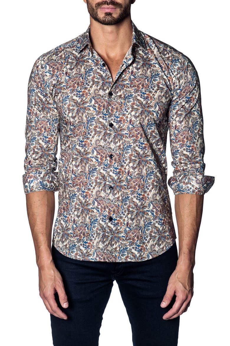 Slim Fit Paisley Print Sport Shirt, Main, color, BEIGE MULTI PAISLEY