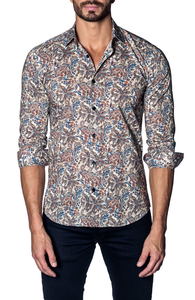 Jared Lang Slim Fit Paisley Print Sport Shirt, Main, color, 