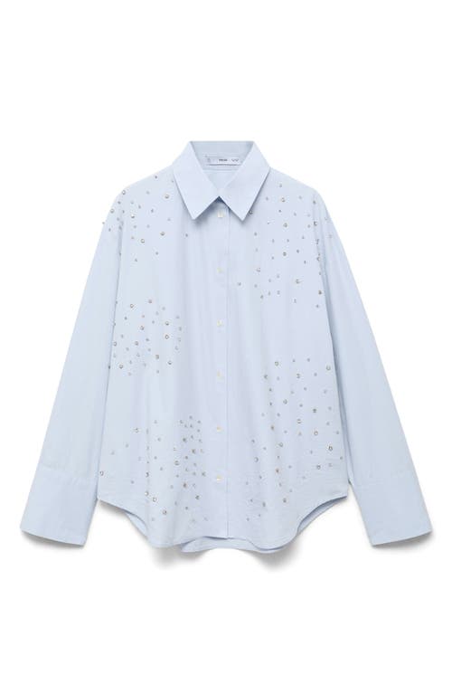 Mango Crystal Studded Woven Shirt In Blue