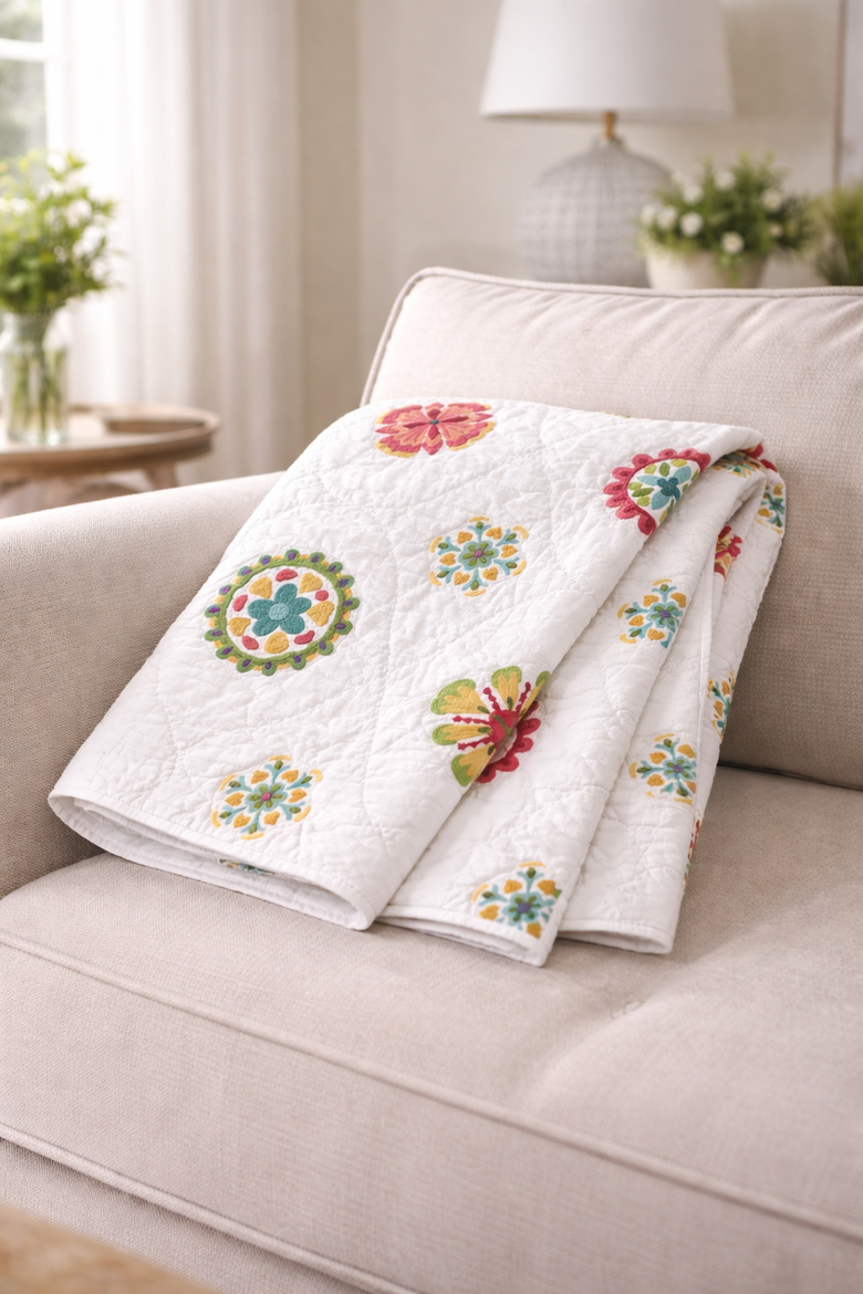 Fallon Botanical Cotton Blend Accent Throw Blanket 50" x 60", Alternate, color, Red