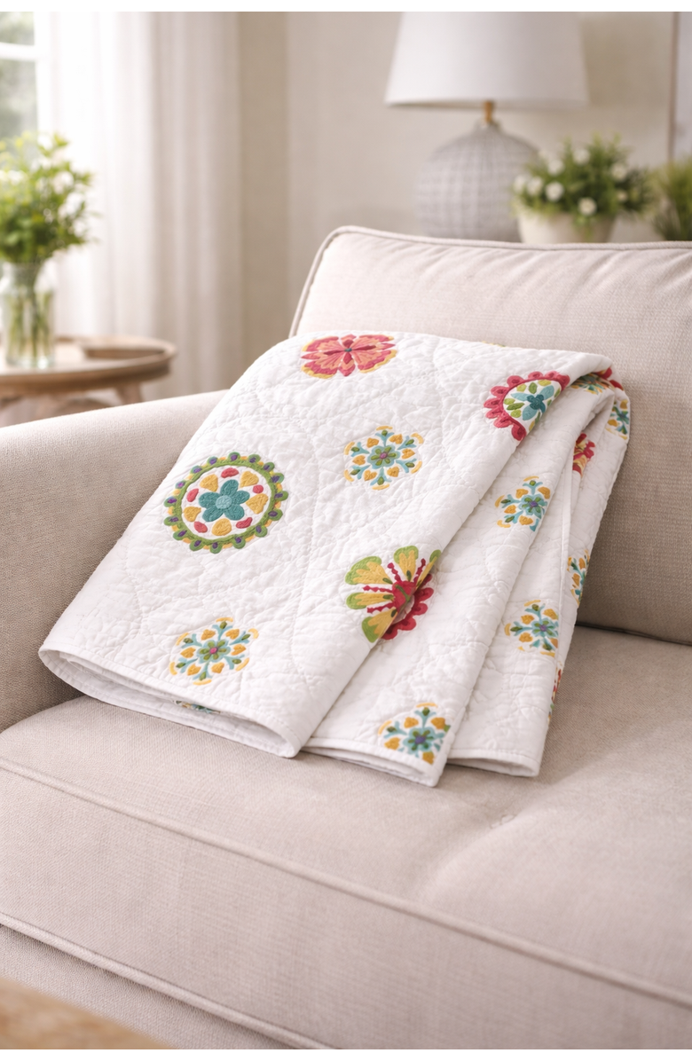 carol & frank Fallon Botanical Cotton Blend Accent Throw Blanket 50" x 60", Alternate, color, Red